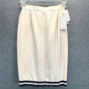 Vintage Carlisle Lined Skirt 100% Silk US Sz 4 Ivory Pencil A-Line Stripe Detail